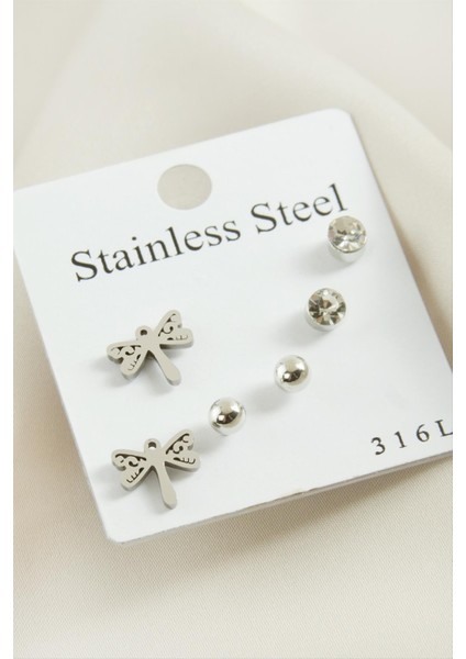 6 Adet Yusufçuk Taşlı Çelik Küpe