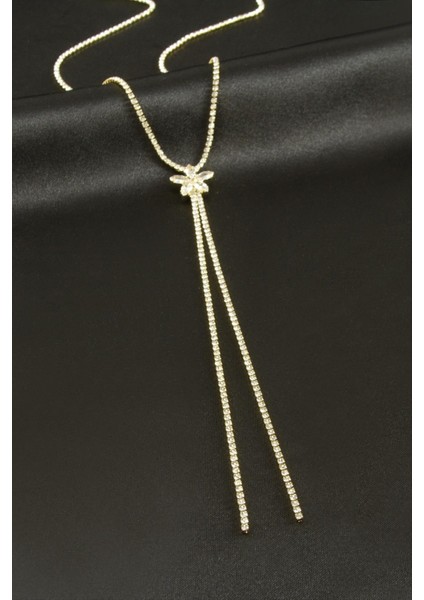 Lotus Şerit Taşlı Çelik Y Kolye