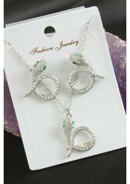 Yılan Zirkon Taşlı Lüks Set Kolye