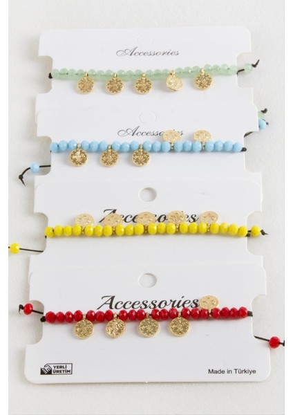 Para Kristal Makrome Ip Bileklik