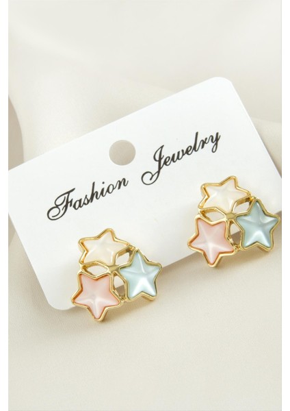 Yıldız Damla Sedef Taşlı Metal Küpe