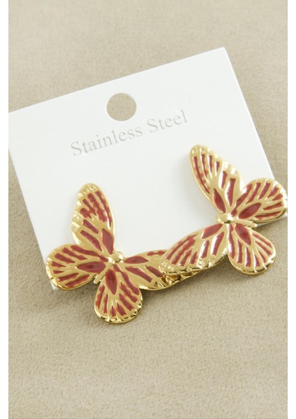 Kelebek Mineli Lüks Çelik Küpe