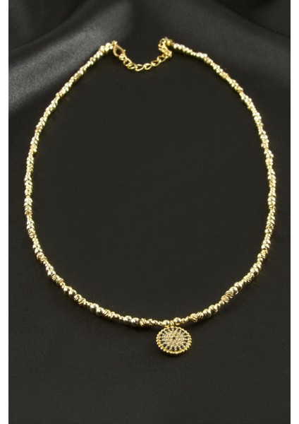 Nazar Zirkon Taşlı Metal Boncuklu Kolye