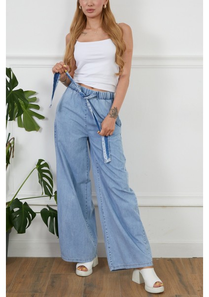 Kadın Rahat Kesim Beli Lastikli İnce Kot Pantolon fiyatları