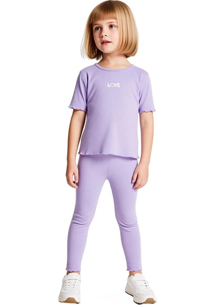 Kız Çocuk Pamuklu Nakışlı Bisiklet Yaka Kısa Kollu Üst ve Ispanyol Paça Pantolon Takımı Kaliteli fiyatları