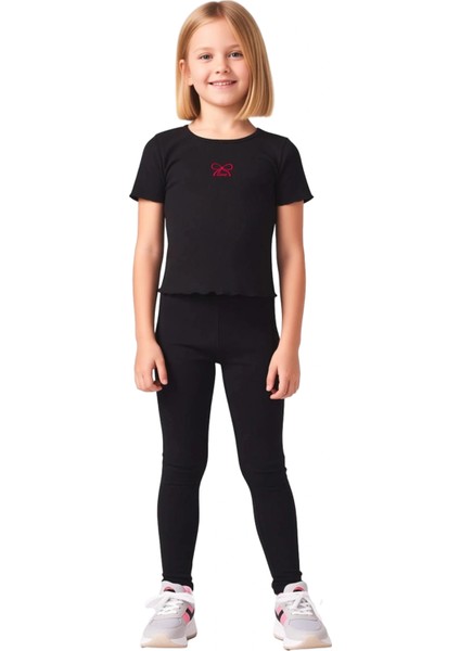 Kız Çocuk Pamuklu Nakışlı Üst ve Flare Paça Örme Tayt Takımı Kaliteli Şık Rahat fiyatları