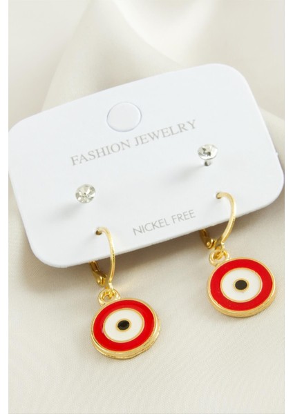 4 Adet Nazar Taşlı Mineli Halka Küpe