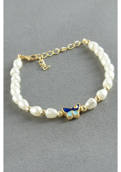 Kelebek Oval Inci Bileklik