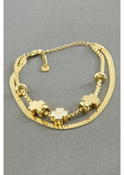 Yonca Taşlı Lüks Çelik Bileklik