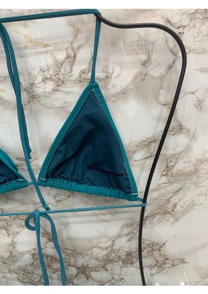 Kadın Likralı Yandan Boyundan Bağlamalı Şık Ipli Üçgen Bikini Takım fırsatları