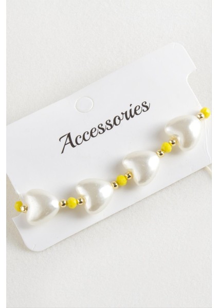 Kalp Inci Kristal Makrome Ip Bileklik