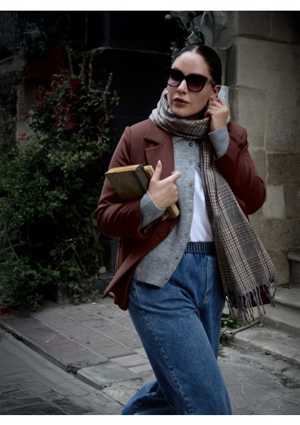 Kadın Büyük Beden Astarlı Blazer Ceket