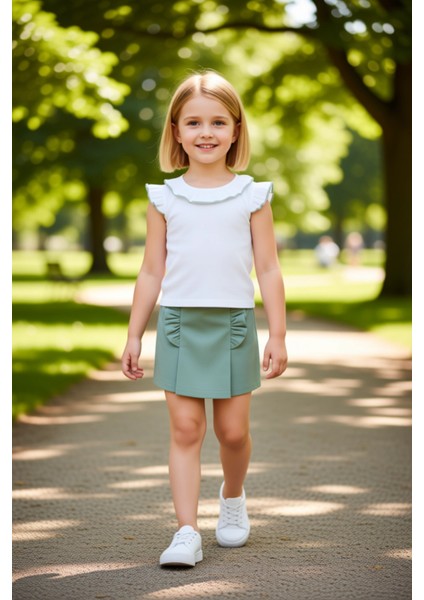 Kız Çocuk Örme Üst ve Şort Etekli Takım Konforlu ve Şık Günlük Giyim Kaliteli Şık Rahat