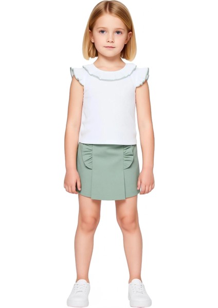 Kız Çocuk Örme Üst ve Şort Etekli Takım Konforlu ve Şık Günlük Giyim Kaliteli Şık Rahat fırsatları
