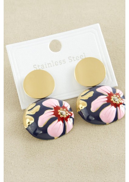 Oval Mineli Lüks Çelik Küpe