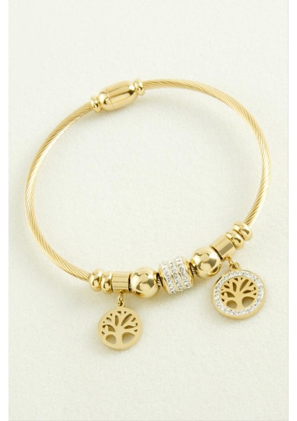 Hayat Ağacı Lüks Çelik Kelepçe Bileklik