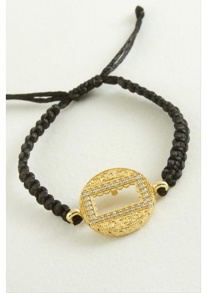 Dikdörtgen Gram Altın Koyulabilir Makrome Örgülü Bileklik