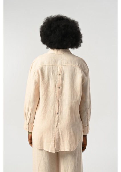Kadın %100 Keten Önü Şerit ve Arkası Düğme Detaylı Gömlek indirimleri