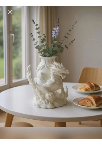 Ejderha Tasarımlı Dekoratif Vazo Dekoratif Saksı Dekoratif Biblo