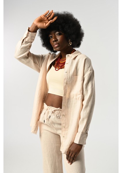 Kadın %100 Keten Tek Cepli Gömlek modelleri