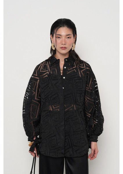 Kadın Yarasa Kol Siyah Transparan Oversize Gömlek fiyatları