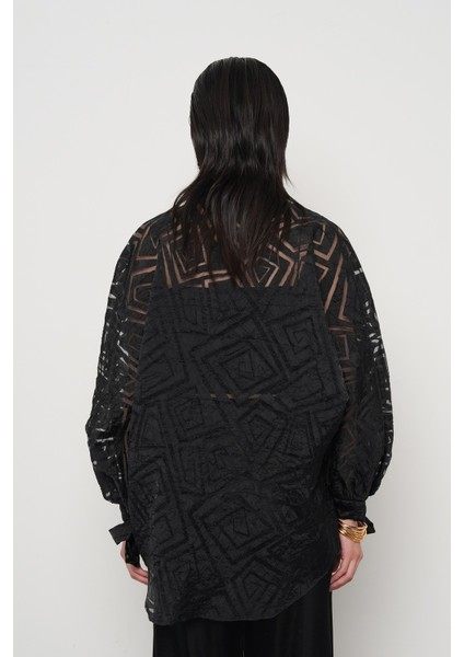 Kadın Yarasa Kol Siyah Transparan Oversize Gömlek indirimleri