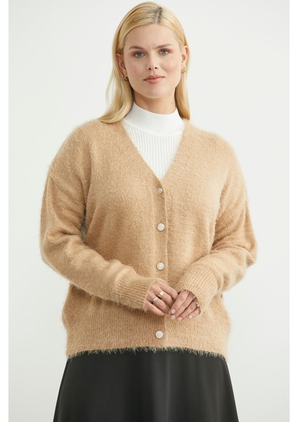 Pamuklu Yumoş Triko Hırka - Karamel