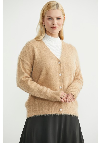 Pamuklu Yumoş Triko Hırka - Karamel fiyatları