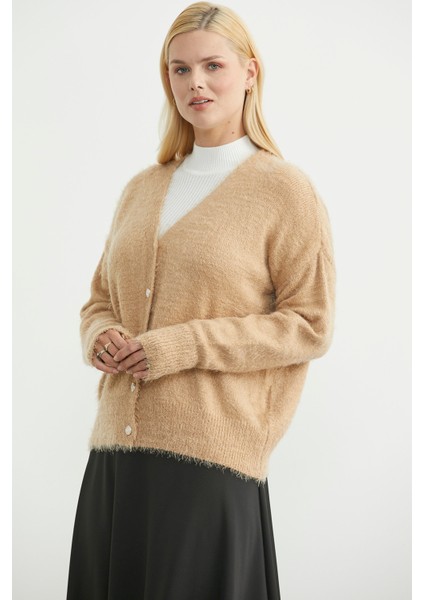 Pamuklu Yumoş Triko Hırka - Karamel fırsatları