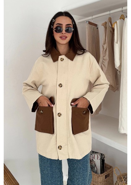 Körüklü Cep Detaylı Yağmur Gabardin Ceket Krem fiyatları