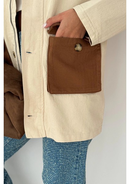 Körüklü Cep Detaylı Yağmur Gabardin Ceket Krem fırsatları