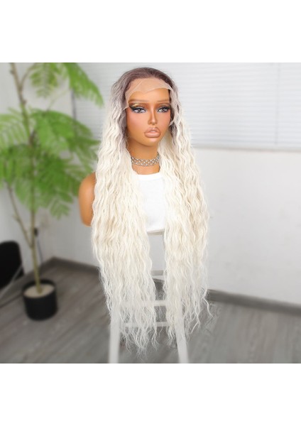 Rus Kumralı Beyaz Platin Ombreli Fiber Sentetik Tül Peruk modelleri