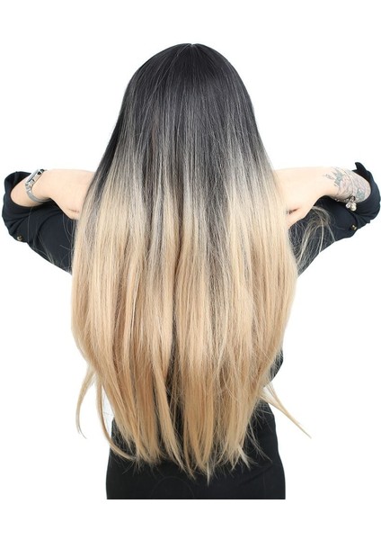 Fiber Sentetik Uzun Düz Kahküllü Peruk / Siyah / Balköpüğü Ombreli indirimleri