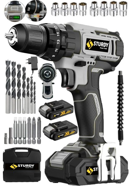 128GB Lıon Çift Akülü New Seri Darbeli Turbo Şarjlı Vidalama Matkap 27 Parça Uç Setli