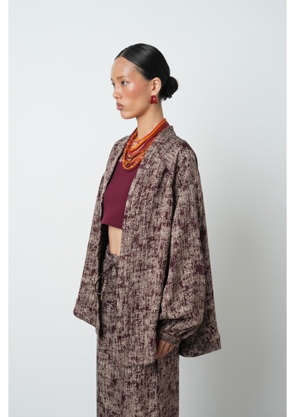Kadın Bordo Renk Kırçıllı Oversize Kesim Tesettür Kimono fiyatları