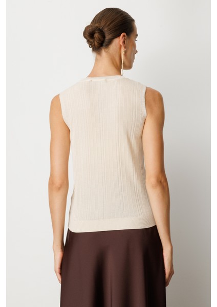 Kadın Yakası Boncuklu Triko Bluz 60361 Krem fırsatları