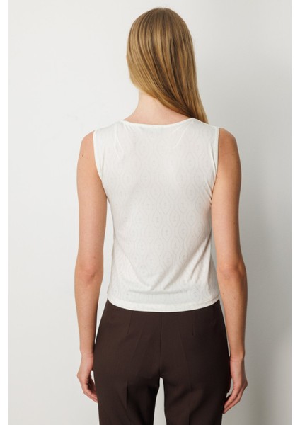 Kadın Dilim Yaka Simli Bluz 61389 Ekru fırsatları