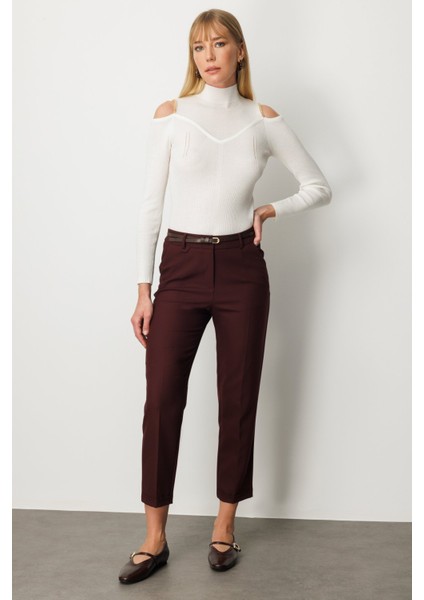 Kadın Duble Paça Kemerli Pantolon 1003 Bordo fiyatları