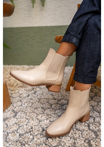 Rachel Ekru Troklu Hakiki Deri Bot fiyatları