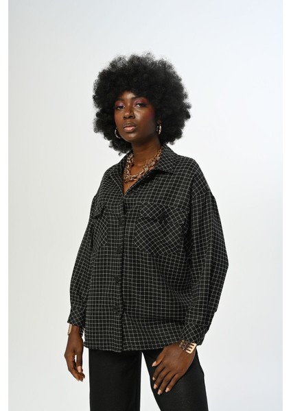 Kadın Kare Desenli Simli Çift Cepli Gömlek fiyatları