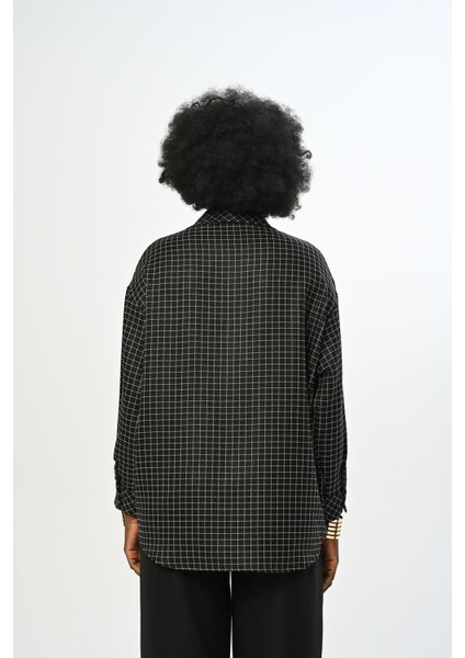 Kadın Kare Desenli Simli Çift Cepli Gömlek indirimleri