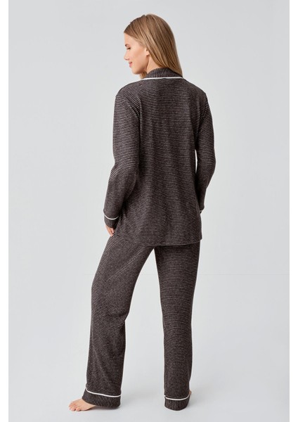Uzun Kollu Düğmeli Esnek Yumuşak Dokulu Viskoz Pijama Takım 18217 fiyatları
