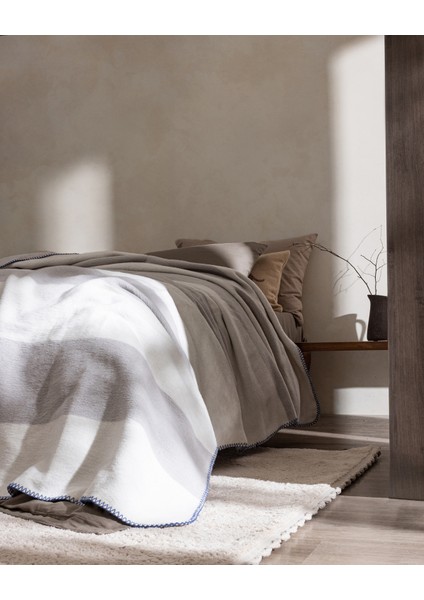 Eroux Çift Kişilik Jakarlı Pamuklu Battaniye - Gri/beyaz modelleri