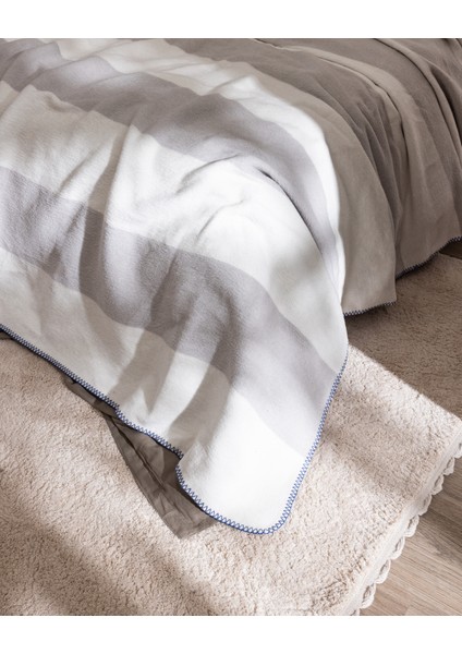 Eroux Çift Kişilik Jakarlı Pamuklu Battaniye - Gri/beyaz fırsatları