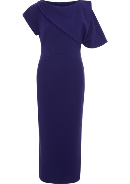 Drapeli Asimetrik Midi Elbise 26W40861