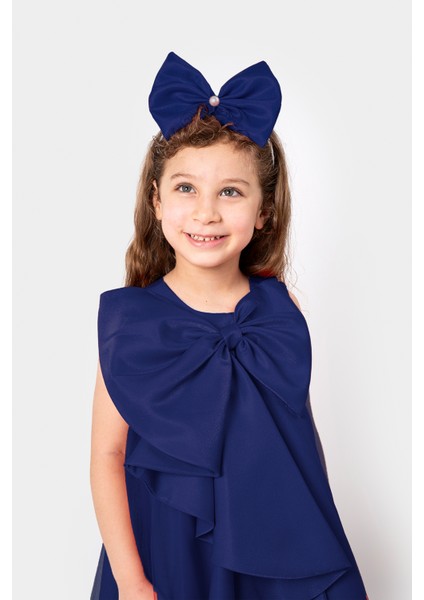 Kız Çocuk Abiye Elbise Büyük Fiyonk Detaylı Özel Gün Parti Elbisesi
