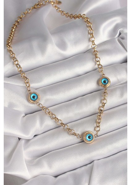 316L Çelik Gold Renk Zincir Nazar Boncuk Model Kadın Kolye fiyatları