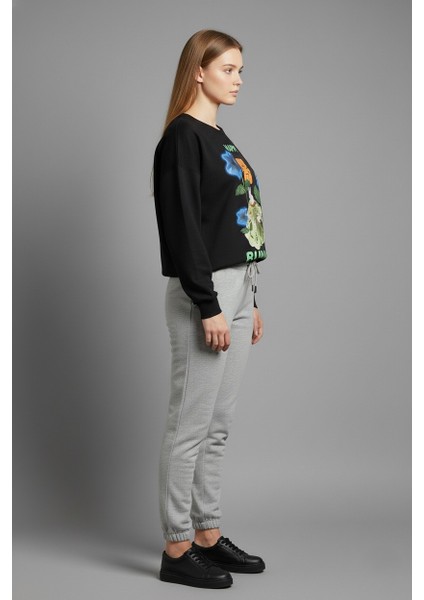 Happy Bunny Baskılı %100 Pamuk 3 Iplik Şardonsuz Sweatshirt - Bisiklet Yaka Basic Üst modelleri