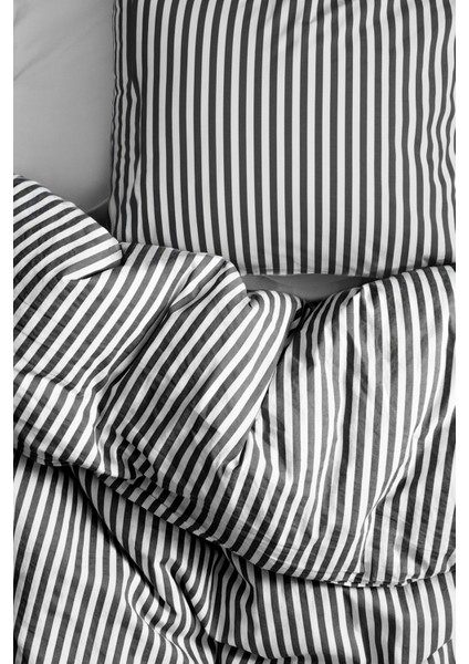 Natural Ranforce Siyah Çizgili Çift Kişilik Nevresim Takımı %100 Organik Pamuk