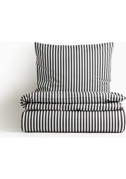 Natural Ranforce Siyah Çizgili Çift Kişilik Nevresim Takımı %100 Organik Pamuk indirimleri